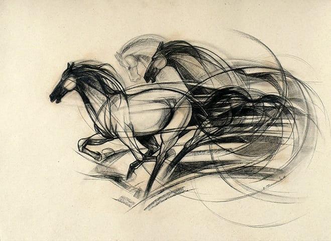 Animals charcoal painting titled 'Untitled 7', 21x29 inches, by artist D Tiroumale on Handmade Sheet