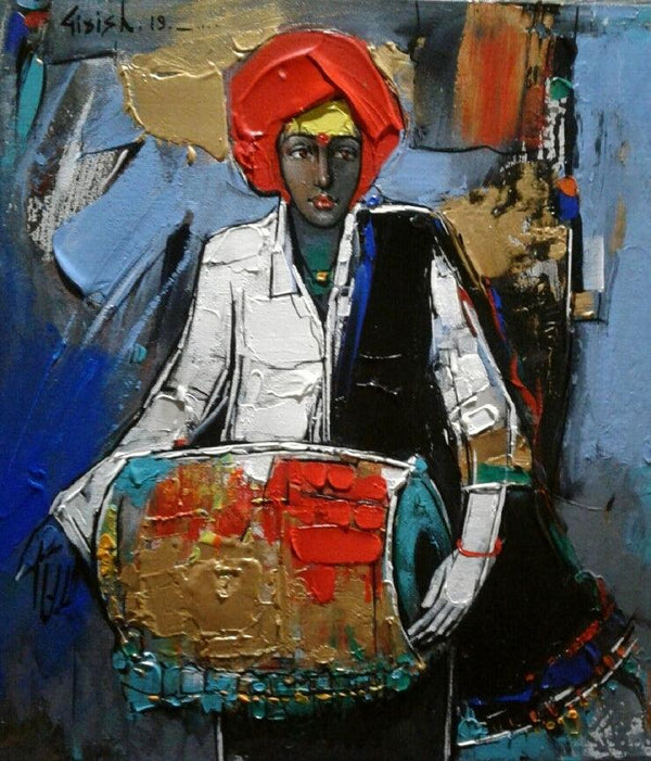 Figurative acrylic painting titled 'Untitled 7', 16x14 inches, by artist Girish Adannavar on Canvas Board