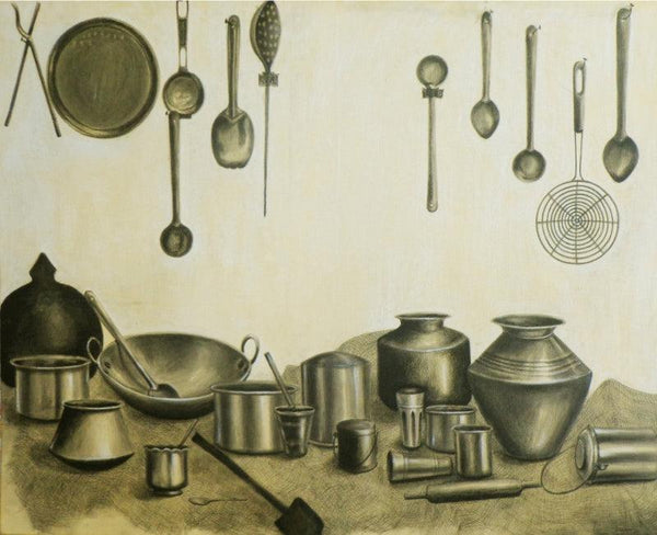 contemporary charcoal painting titled 'Untitled', 48x36 inches, by artist Divya Chinni on Canvas