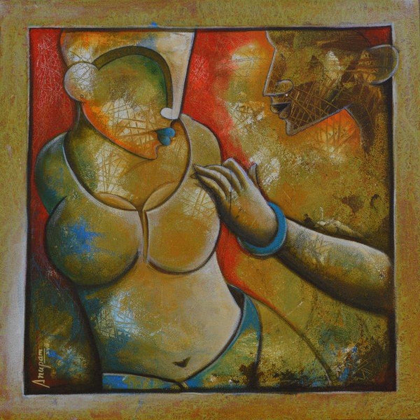 Figurative mixed media painting titled 'Untitled', 24x24 inches, by artist Anupam Pal on Canvas