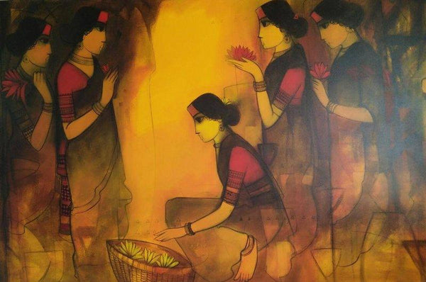 Figurative acrylic painting titled 'Untitled', 48x72 inches, by artist Sachin Sagare on Canvas