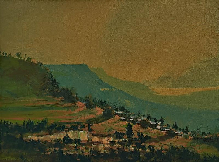 Landscape acrylic painting titled 'Untitled', 18x24 inches, by artist Mangesh Shinde on Canvas