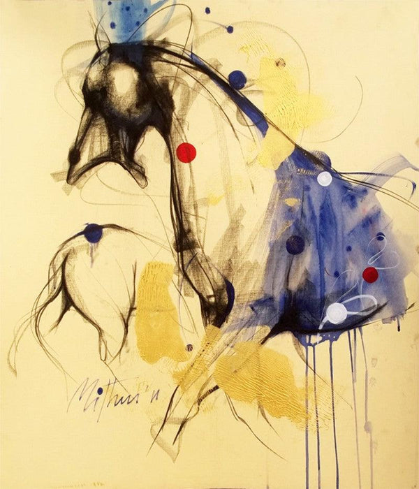 Animals mixed media painting titled 'Untitled II', 30x25 inches, by artist Mithun Dutta on Canvas Board