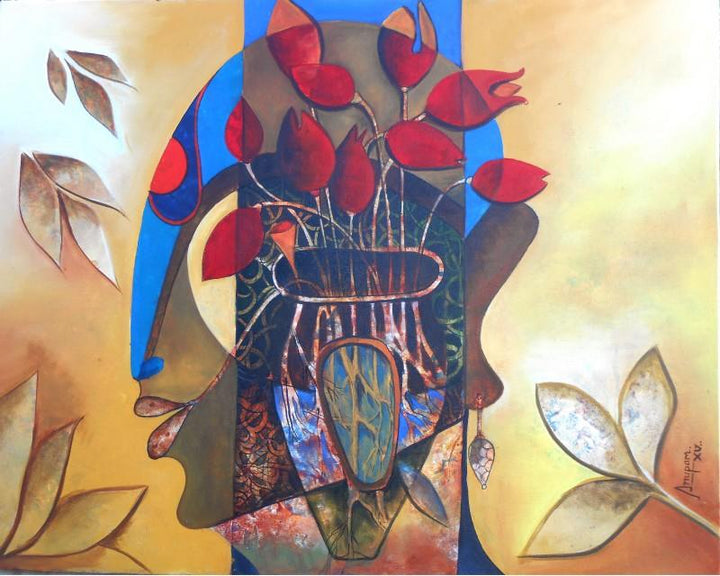 Figurative acrylic painting titled 'A Blossoming Mind', 24x30 inches, by artist Anupam Pal on Canvas