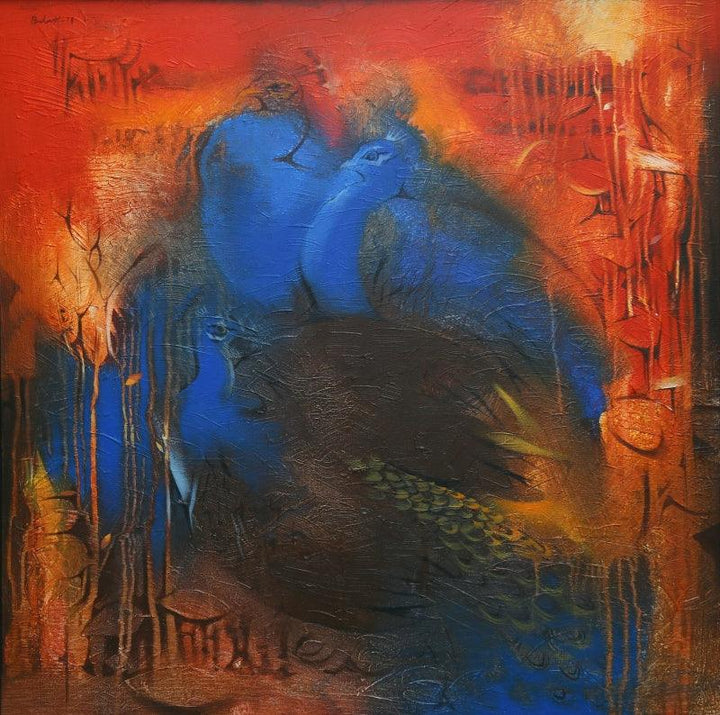 Animals acrylic painting titled 'A Group Of Peacocks', 37x37 inches, by artist Balaji Ubale on Canvas