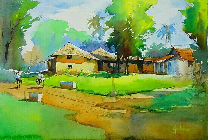 Nature watercolor painting titled 'A Hot Day', 18x13 inches, by artist Gulshan Achari on Paper