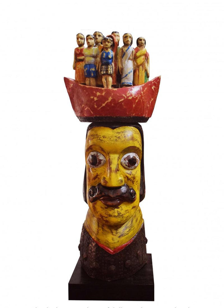 Figurative sculpture titled 'A King 1', 30x13x10 inches, by artist Nilmoni Chatterjee on Wood, Tin