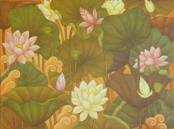 Nature acrylic painting titled 'A Lotus', 18x24 inches, by artist Roy K John on Canvas