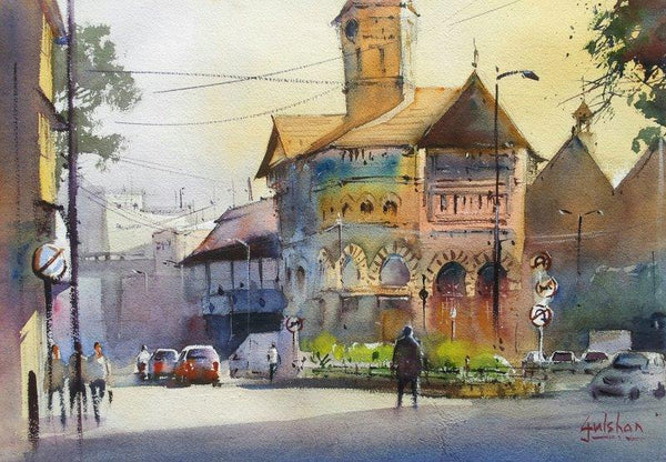 Cityscape watercolor painting titled 'A Market Of Beauty', 18x13 inches, by artist Gulshan Achari on Paper