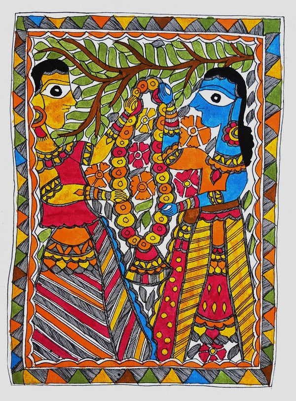 Folk Art madhubani traditional art titled 'A New Beginning', 15x11 inches, by artist Rainu Devi on Handmade Paper