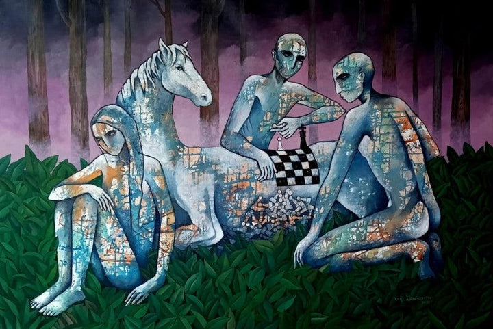 Figurative acrylic painting titled 'A Night In The Grove', 40x60 inches, by artist Ranjith Raghupathy on Canvas