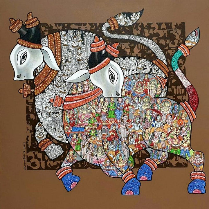 Animals acrylic painting titled 'A Spiritual Story', 36x36 inches, by artist Vivek Kumavat on Canvas