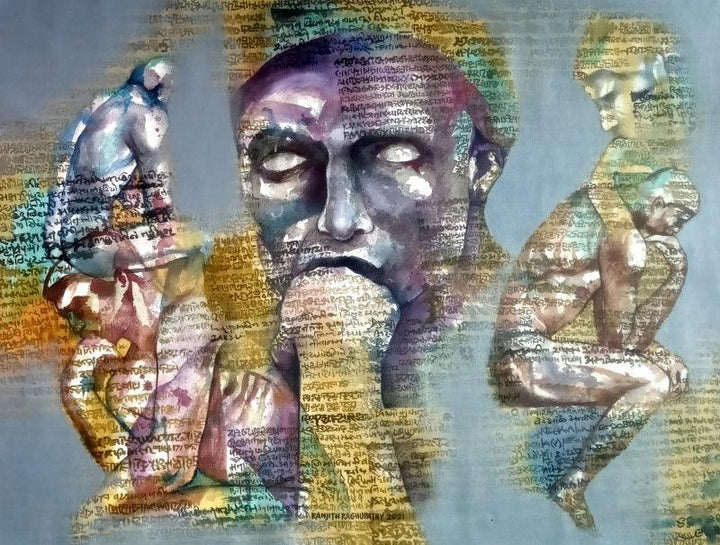 Figurative acrylic painting titled 'A Tribute To Auguste Rodin', 30x40 inches, by artist Ranjith Raghupathy on Canvas