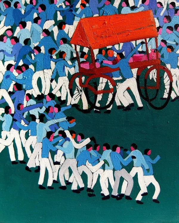 contemporary acrylic painting titled 'A Village Haat', 31x24 inches, by artist Kumar Ranjan on Canvas