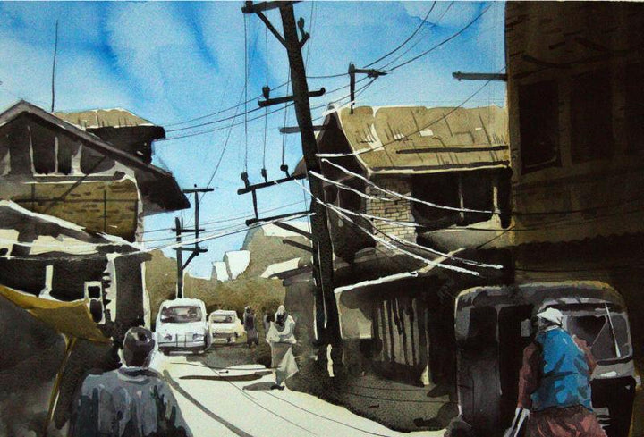 Landscape watercolor painting titled 'Aab Rang Kashmir 05', 24x30 inches, by artist Suhail Naqshbandi on Paper