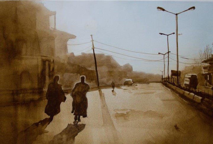 Landscape watercolor painting titled 'Aab Rang Kashmir 06', 24x30 inches, by artist Suhail Naqshbandi on Paper