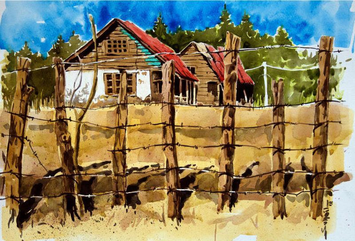 Landscape watercolor painting titled 'Aab Rang Kashmir 13', 24x30 inches, by artist Suhail Naqshbandi on Paper