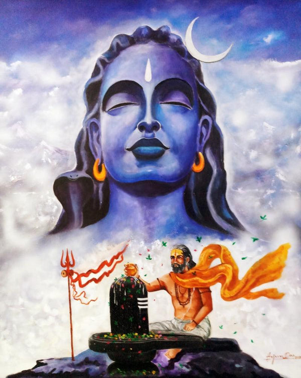 contemporary acrylic painting titled 'Aadiyogi Shiva', 42x36 inches, by artist Arjun Das on Canvas