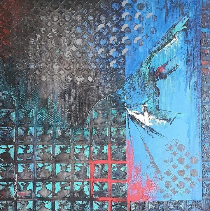 contemporary mixed media painting titled 'Aafaaq', 36x36 inches, by artist Radhika Seksaria on Canvas