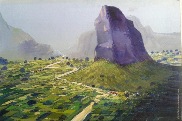 Landscape watercolor painting titled 'Aashirgad', 12x18 inches, by artist Yogesh Lahane on Paper