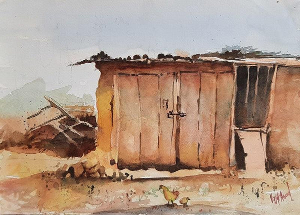 Landscape watercolor painting titled 'Abandonded Shop', 14x11 inches, by artist Vivekanand Viswam on Paper