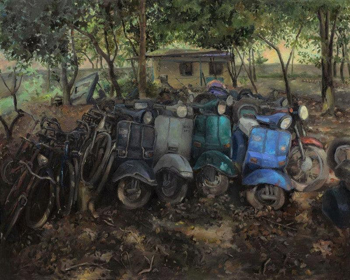 Landscape oil painting titled 'Abandoned', 16x20 inches, by artist Shraddha Singh on Board