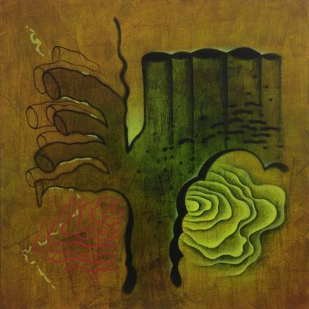 Abstract oil painting titled 'Abstract Fingers', 42x42 inches, by artist Santosh More on Canvas