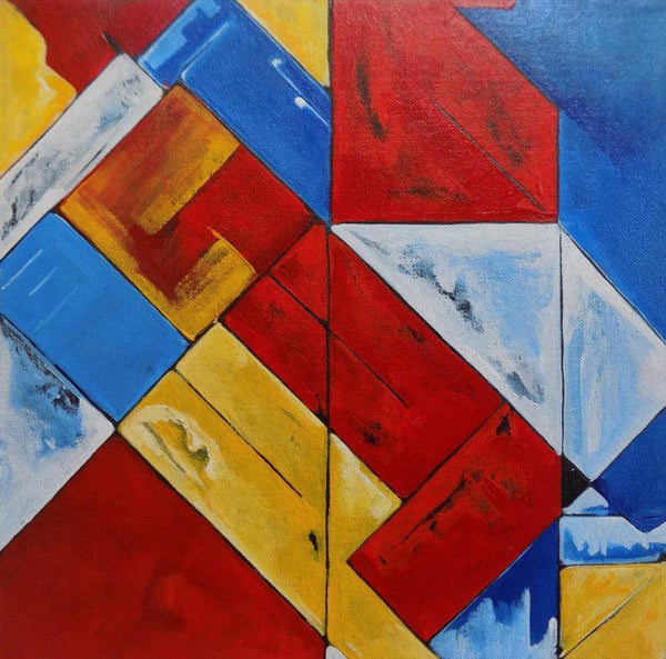 Abstract acrylic painting titled 'Abstract Geometric 2', 12x12 inches, by artist Paresh More on Canvas Board