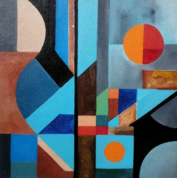 Abstract acrylic painting titled 'Abstract Geometric 6', 12x12 inches, by artist Paresh More on Canvas Board