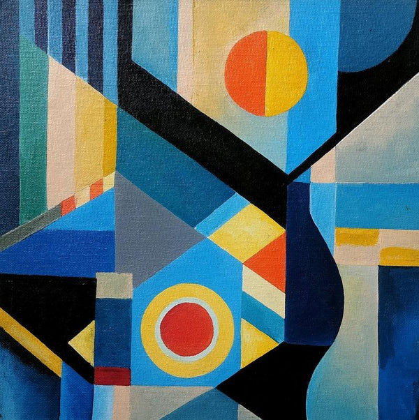 Abstract acrylic painting titled 'Abstract Geometric 7', 12x12 inches, by artist Paresh More on Canvas Board