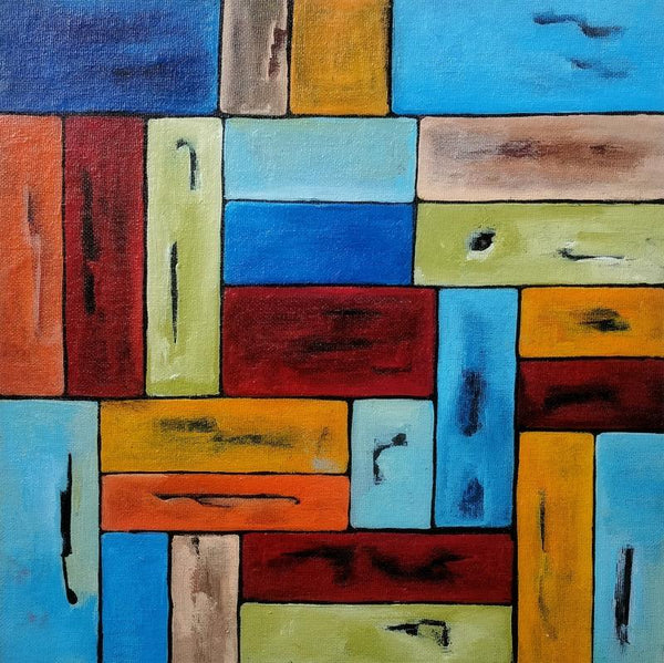 Abstract acrylic painting titled 'Abstract Geometric 8', 12x12 inches, by artist Paresh More on Canvas Board