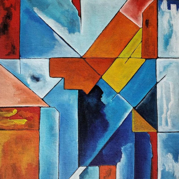 Abstract acrylic painting titled 'Abstract Geometric', 12x12 inches, by artist Paresh More on Canvas Board