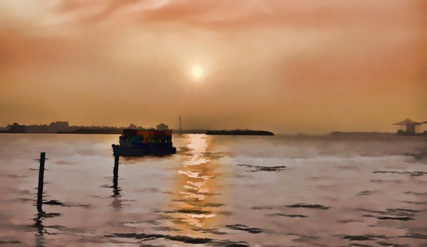 Seascape Photomanipulation digital art titled 'Abstract Sunset', 11x20 inches, by artist ANIL KUMAR K on canvas