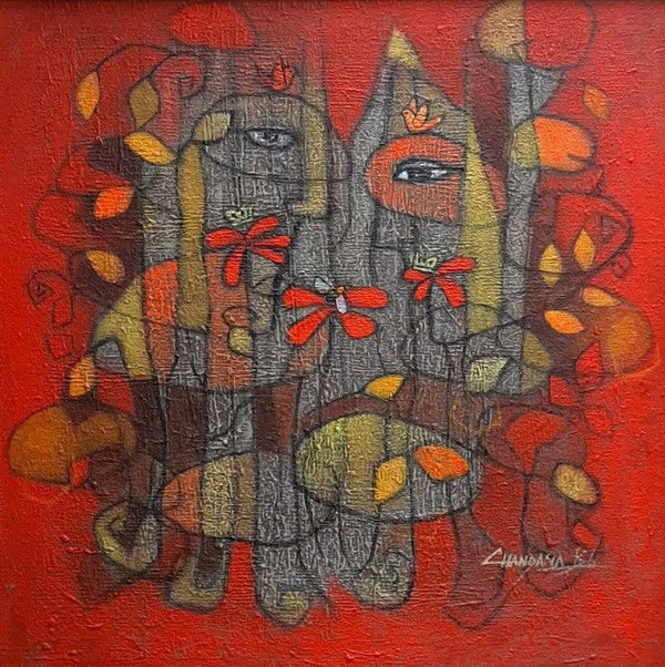 Figurative mixed media painting titled 'Adorable Mother Earth', 36x48 inches, by artist Chandana Bhattacharjee on Canvas