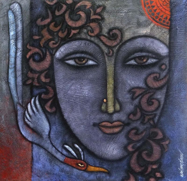 Figurative mixed media titled 'Advaitha 4', 26x26 inches, by artist Krishna Ashok on Canvas