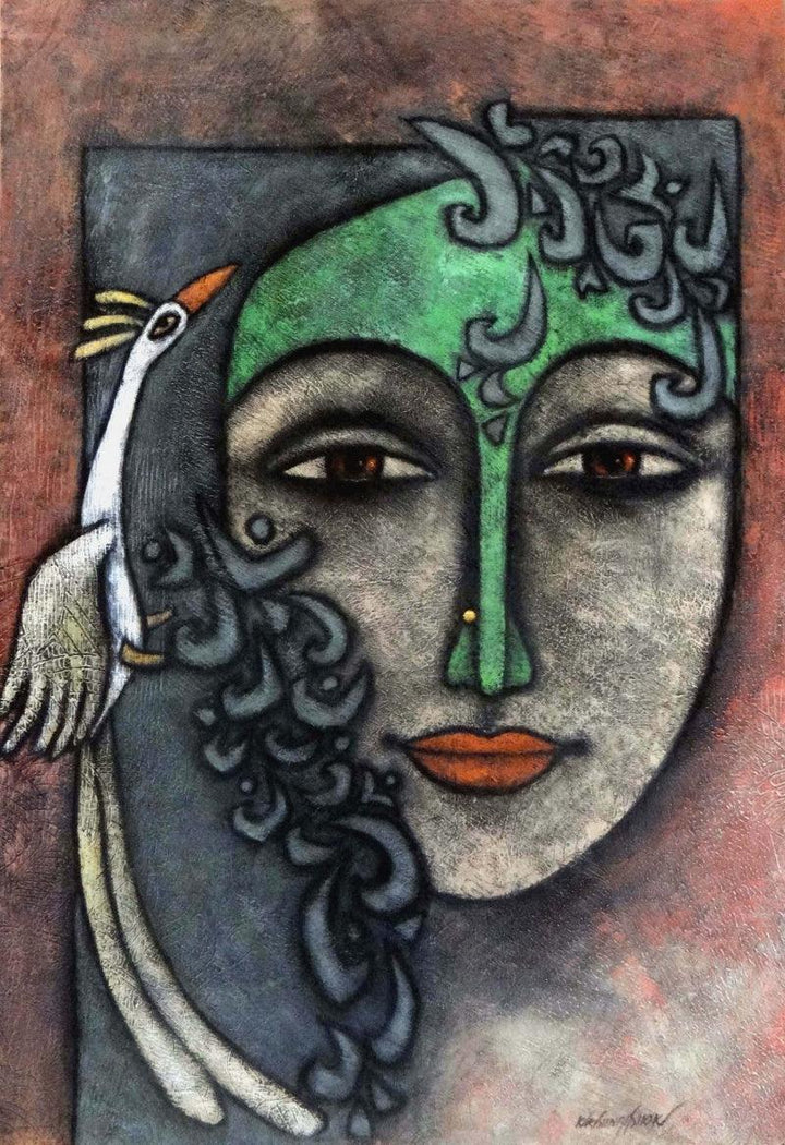 Figurative mixed media titled 'Advaitha 6', 26x38 inches, by artist Krishna Ashok on Canvas