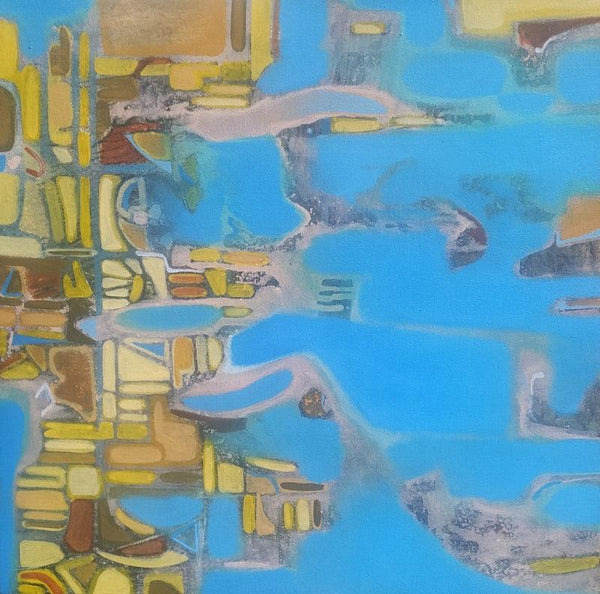 Abstract acrylic painting titled 'Aerial View 2', 18x18 inches, by artist Sameer Dixit on Canvas