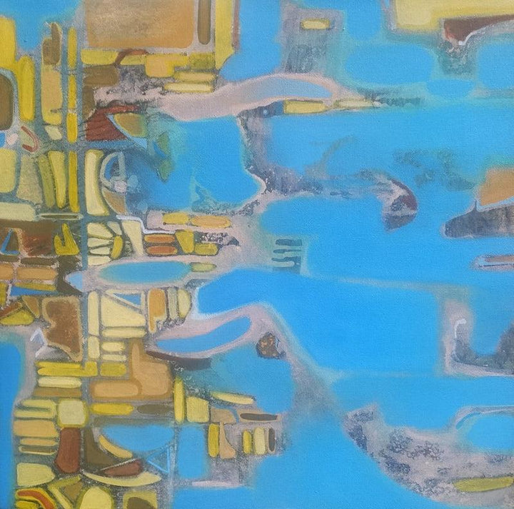 Abstract acrylic painting titled 'Aerial View 2', 18x18 inches, by artist Sameer Dixit on Canvas