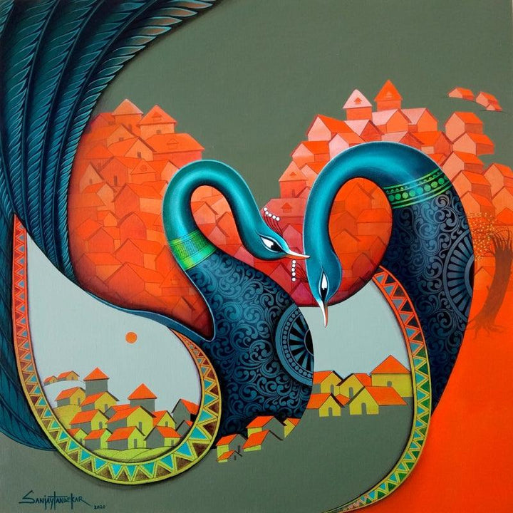 Animals acrylic painting titled 'Affection 12', 36x36 inches, by artist Sanjay Tandekar on Canvas