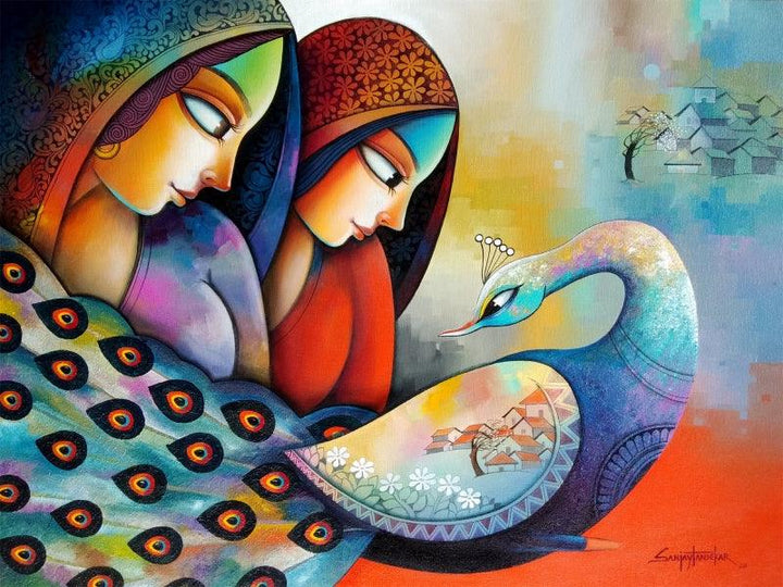 Figurative acrylic painting titled 'Affection 2', 30x40 inches, by artist Sanjay Tandekar on Canvas