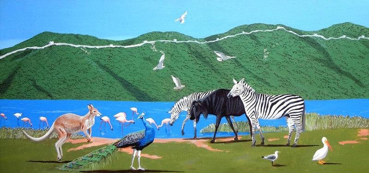 Animals acrylic painting titled 'After Passed The Great Wall Of China', 36x60 inches, by artist Ashikali Khan on Canvas