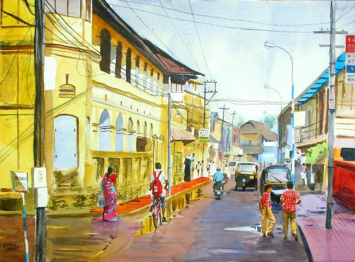 Cityscape watercolor painting titled 'After Rains', 20x15 inches, by artist Ramesh Jhawar on Paper