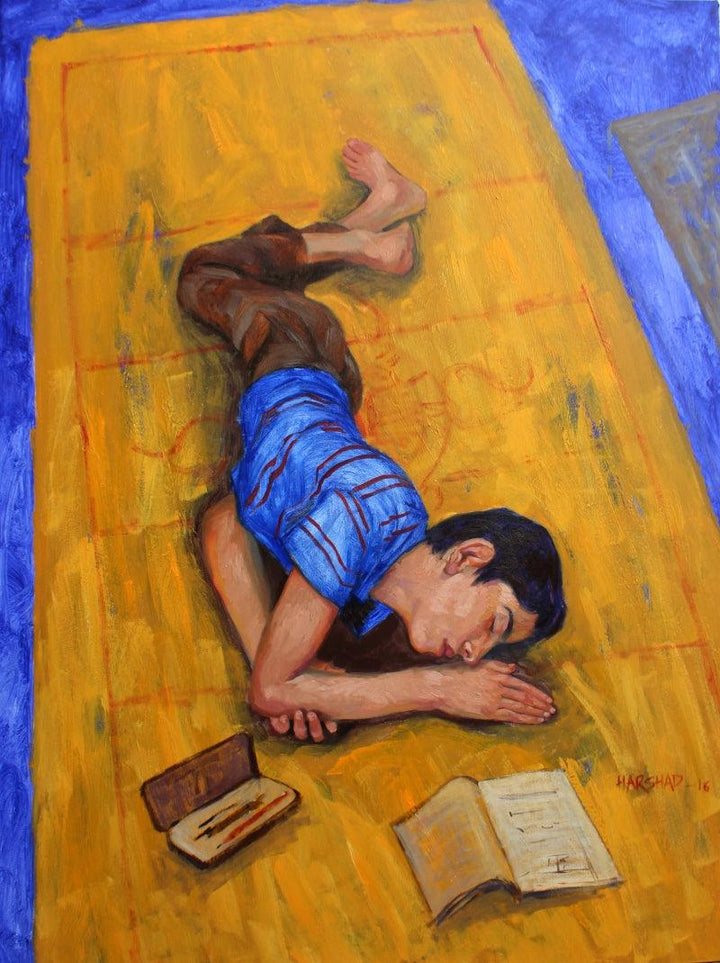 Figurative mixed media painting titled 'After Study', 48x36 inches, by artist Harshad Khandre on Canvas