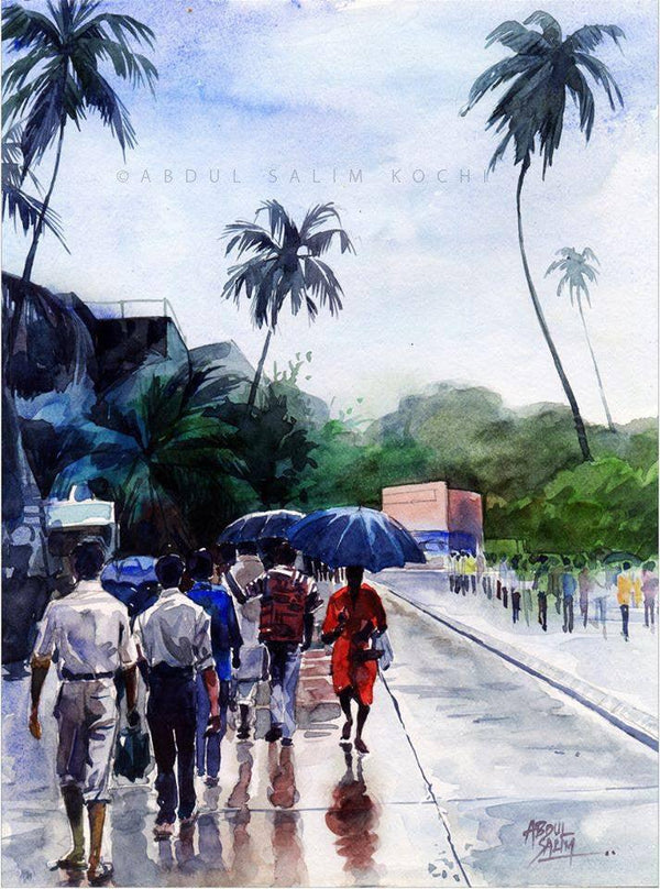 Figurative watercolor painting titled 'After The Rain', 16x10 inches, by artist Abdul Salim on Paper