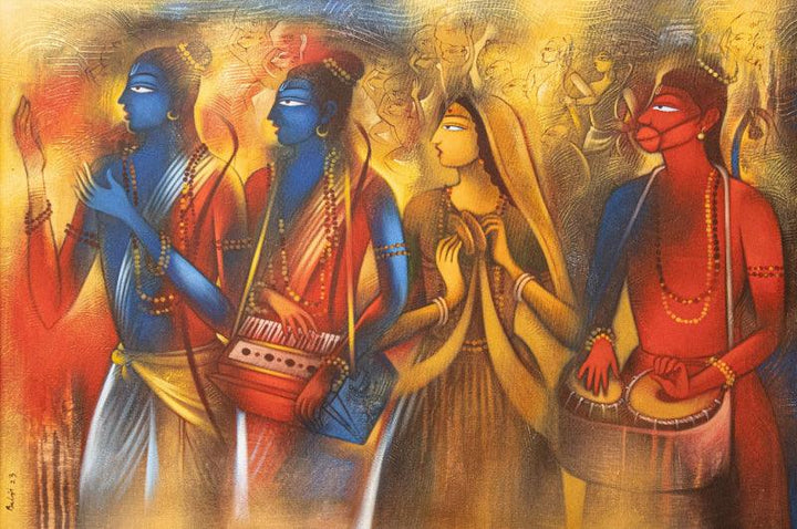 Religious acrylic painting titled 'Agalu Vesh Gararu', 35x49 inches, by artist Balaji Ubale on Canvas