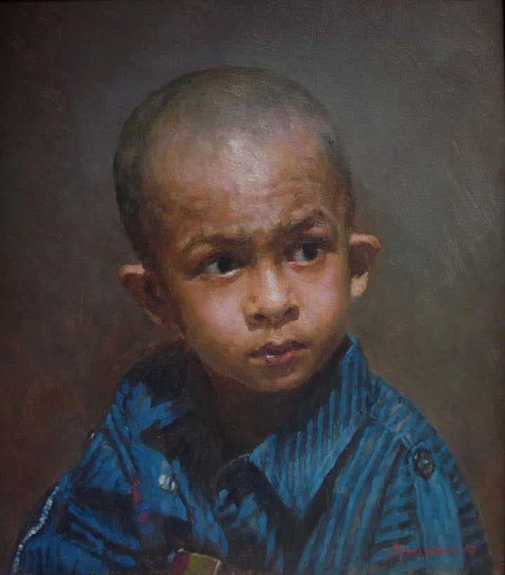 Figurative oil painting titled 'Age Of Innocence1', 16x12 inches, by artist Anupam Halder on Canvas