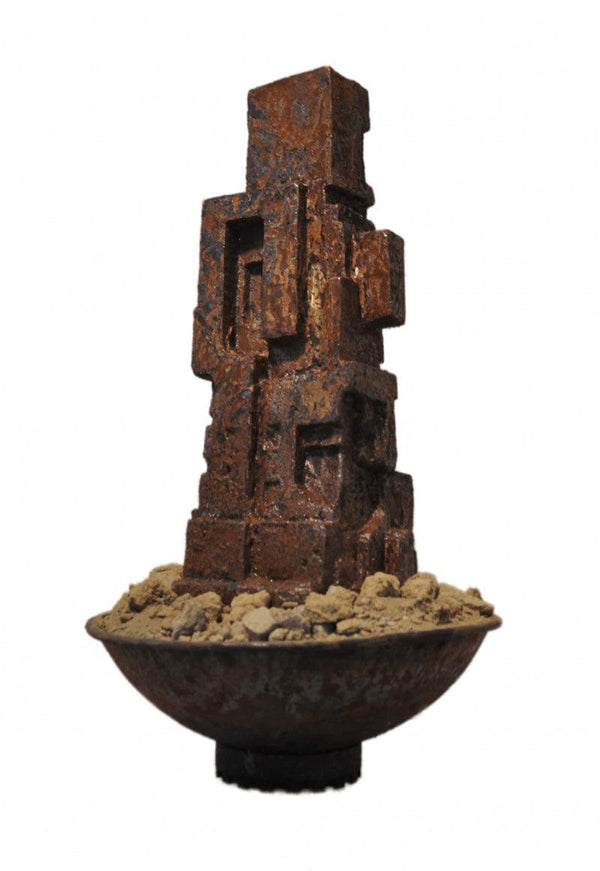 Still-life sculpture titled 'Agonomy 2', 38x18x18 inches, by artist Chintada Eswararao on Iron, Soil, Rust