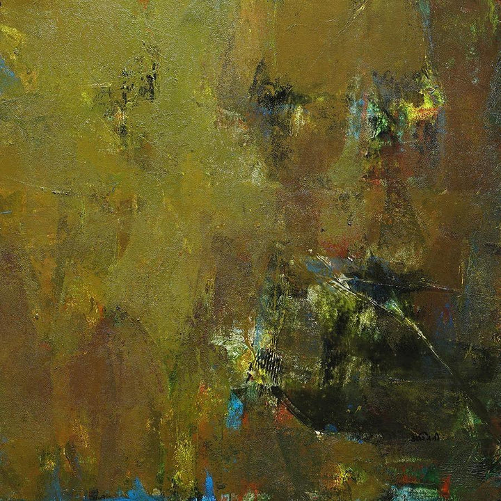 Abstract acrylic painting titled 'Agyaat Green', 21x21 inches, by artist Ashwini Borse on Canvas