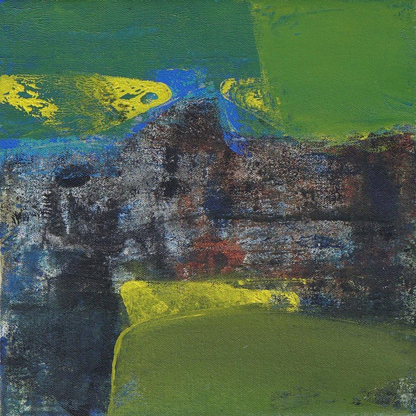 Abstract acrylic painting titled 'Agyaat Green One', 12x12 inches, by artist Ashwini Borse on Canvas