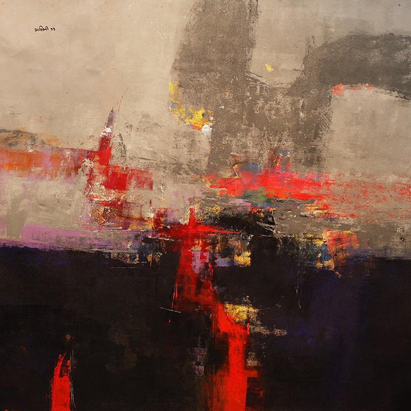 Abstract acrylic painting titled 'Agyaat Grey One', 36x36 inches, by artist Ashwini Borse on Canvas